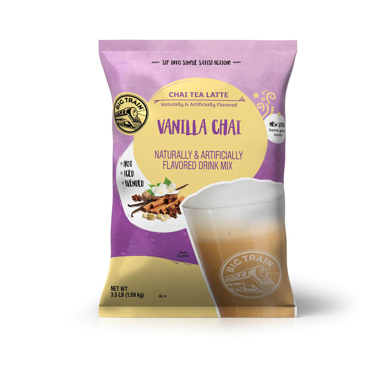  Big Train Vanilla Chai Tea Latte Mix - 3.5 lb. - Spiced Vanilla Blend (8/Case) 