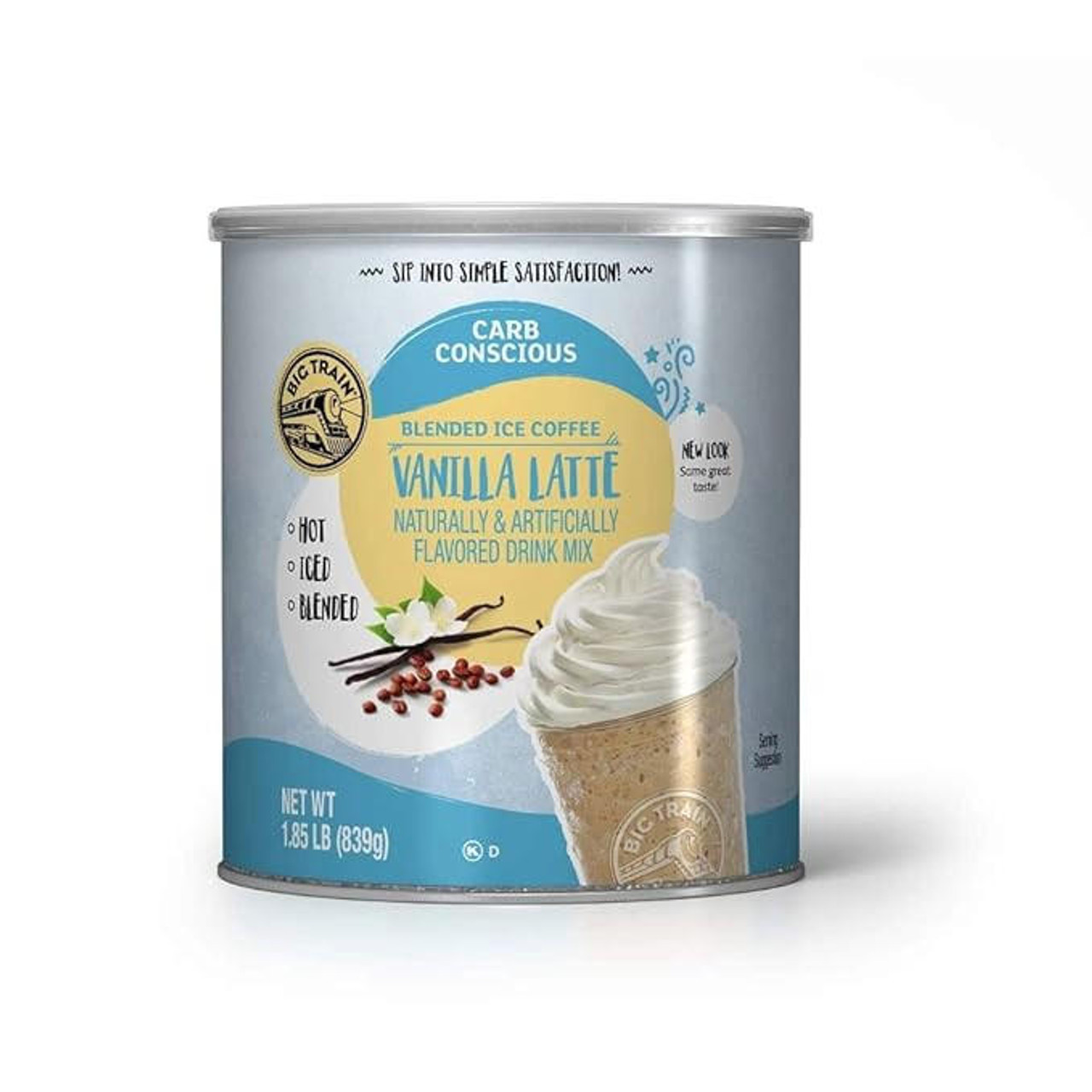  Big Train Low Carb Vanilla Latte Blended Ice Coffee Mix 1.85 lb. Can (12/Case) 