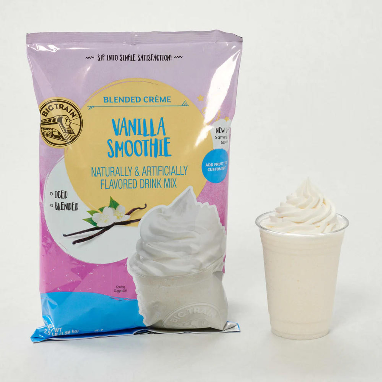  Big Train 3.5 lb. Vanilla Smoothie Mix - Creamy & Flavorful Base (5/Case) 