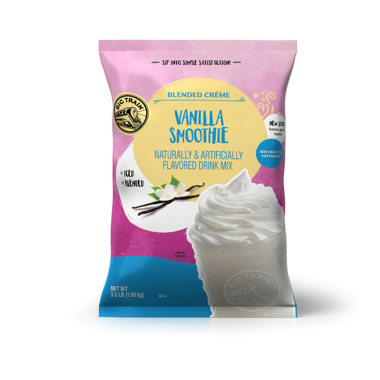  Big Train 3.5 lb. Vanilla Smoothie Mix - Creamy & Flavorful Base (5/Case) 