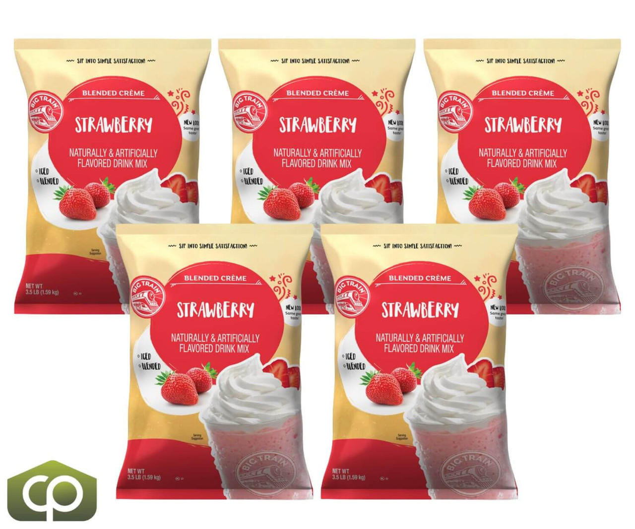  Big Train 3.5 lb. Perfect Strawberry Blended Creme Frappe Mix (5/Case) 