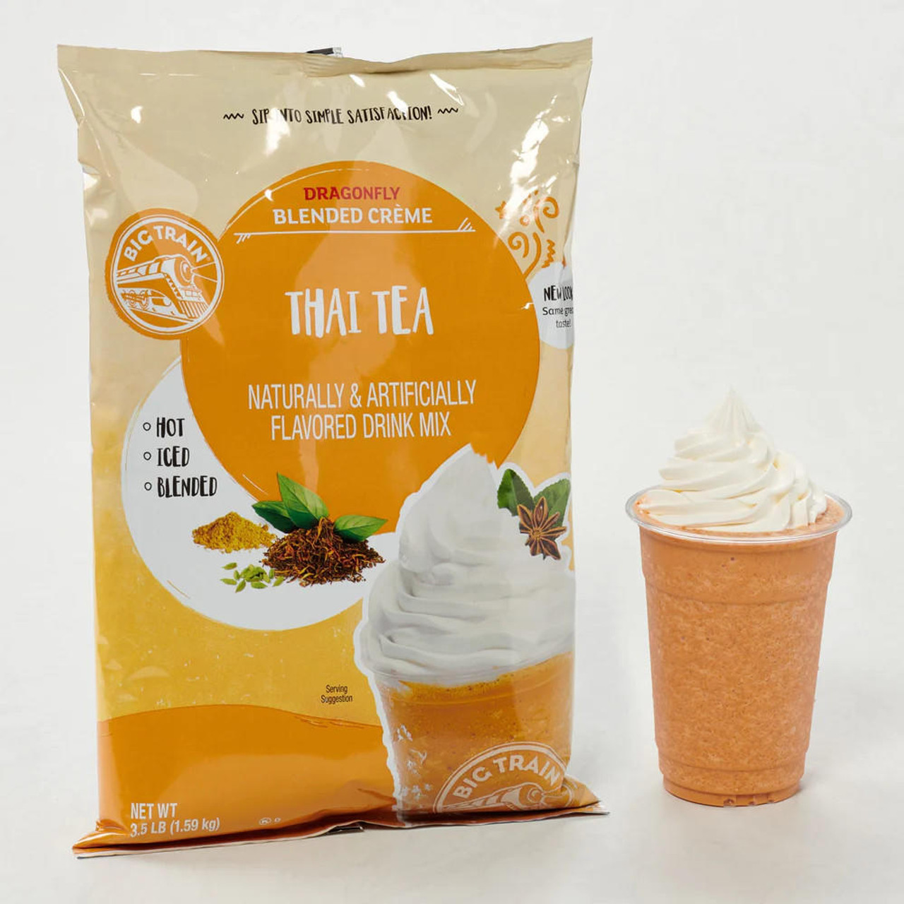  Big Train 3.5 lb. Dragonfly Thai Tea Blended Creme Frappe Mix (5/Case) 