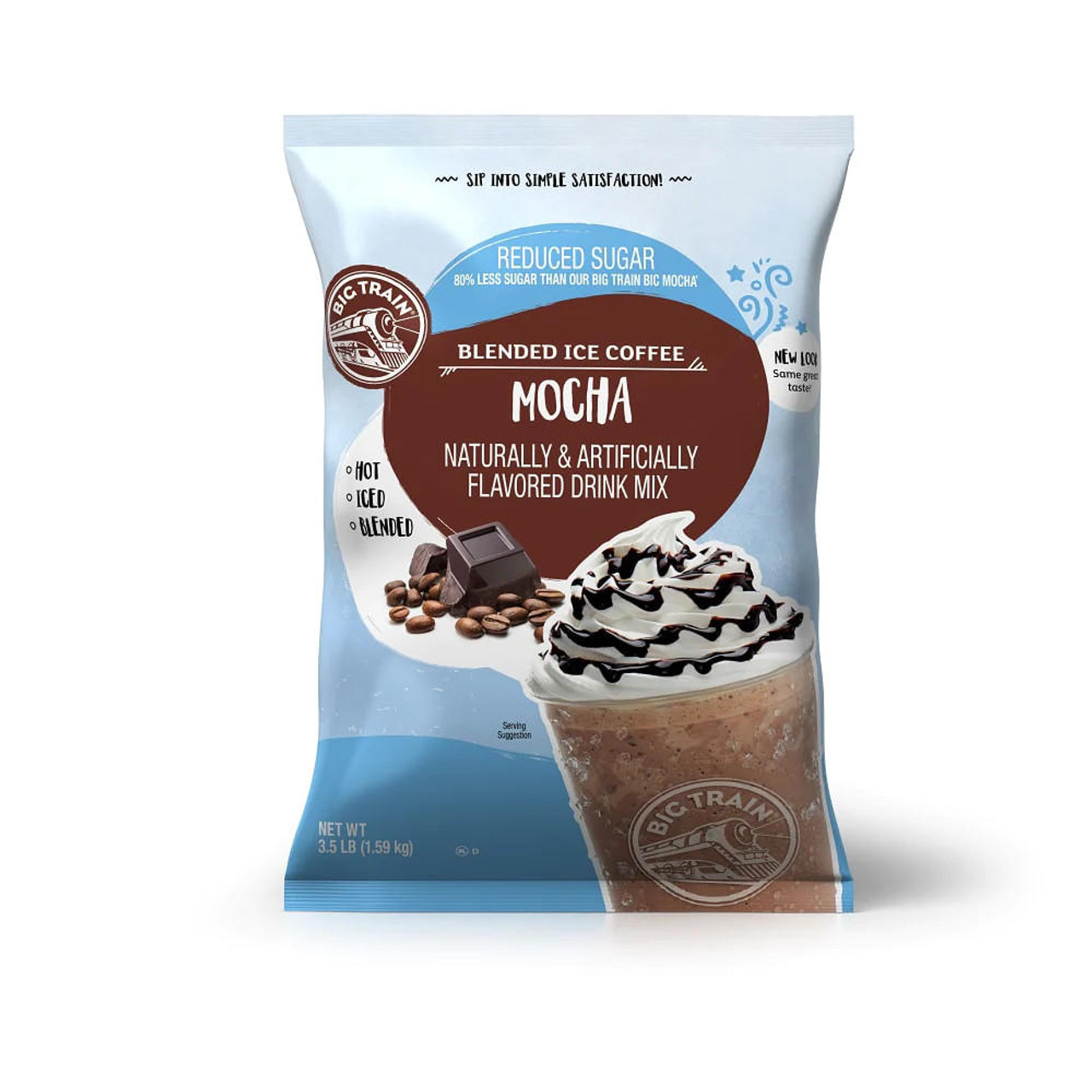  Big Train 3.5 lb. Reduced Sugar Mocha Blended Ice Coffee Mix (5/Case) 