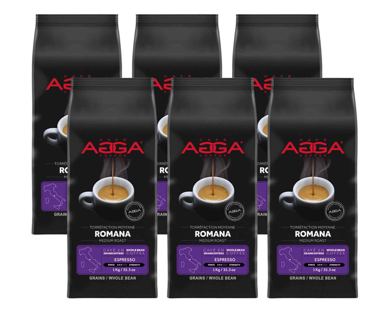  Cafe Agga ROMANA Espresso Medium Roast Coffee Beans - 1 Kg 2.2 Lbs (6/Case) 