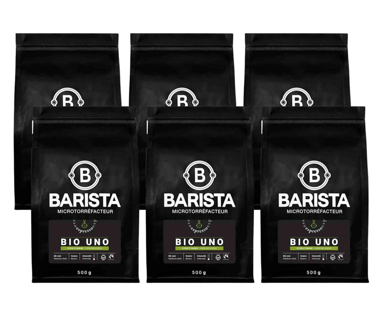  Café Barista BIO UNO ESPRESSO Medium Blend Coffee Beans 1.1 lbs / 0.5 kg (6/Case) 