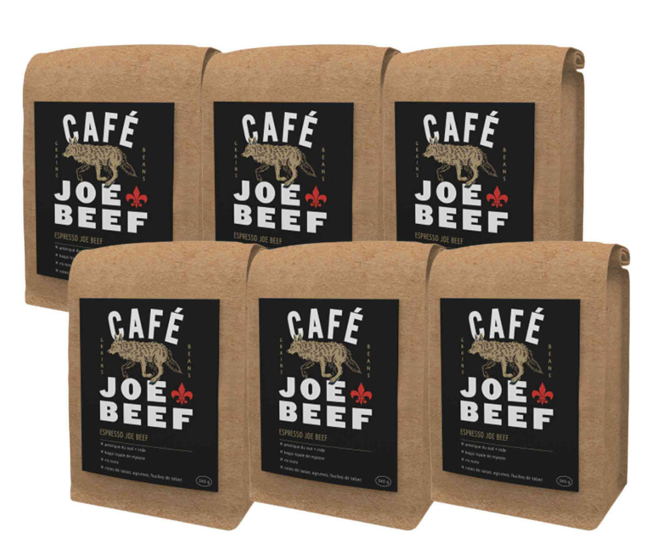 Café JOE BEEF Espresso Medium Roast Coffee Beans - 0.75 lbs / 0.34 kg Bag (6/Case) 