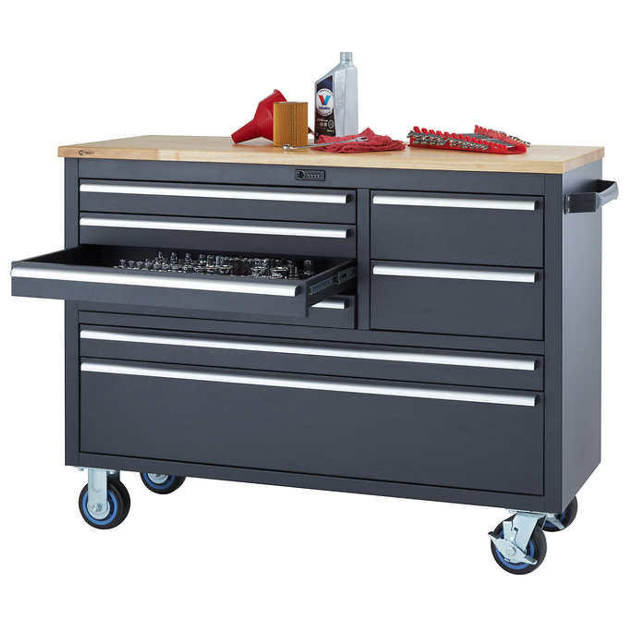  Trinity 48 in. 8-Drawer Rolling Workbench with Combo Lock - Heavy-Duty Storage 