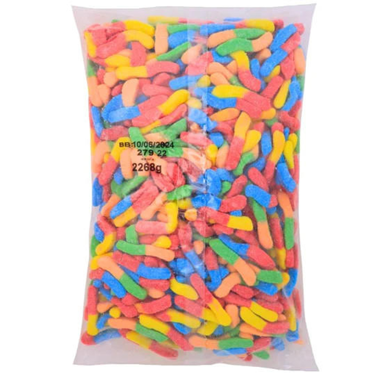  Kervan Neon Sour Gummy Worms 5 lb. - 4/Case - Tangy and Vibrant Dessert Topping 