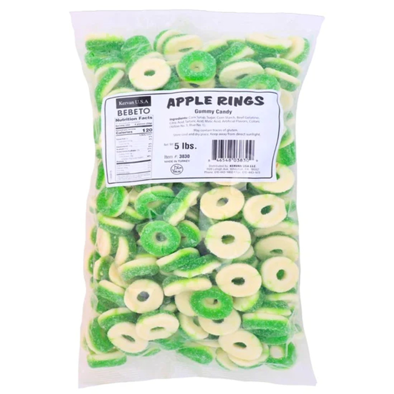 Kervan Gummy Apple Rings 5 lb. - 4/Case - Crisp and Fruity Dessert Topping - Chicken Pieces