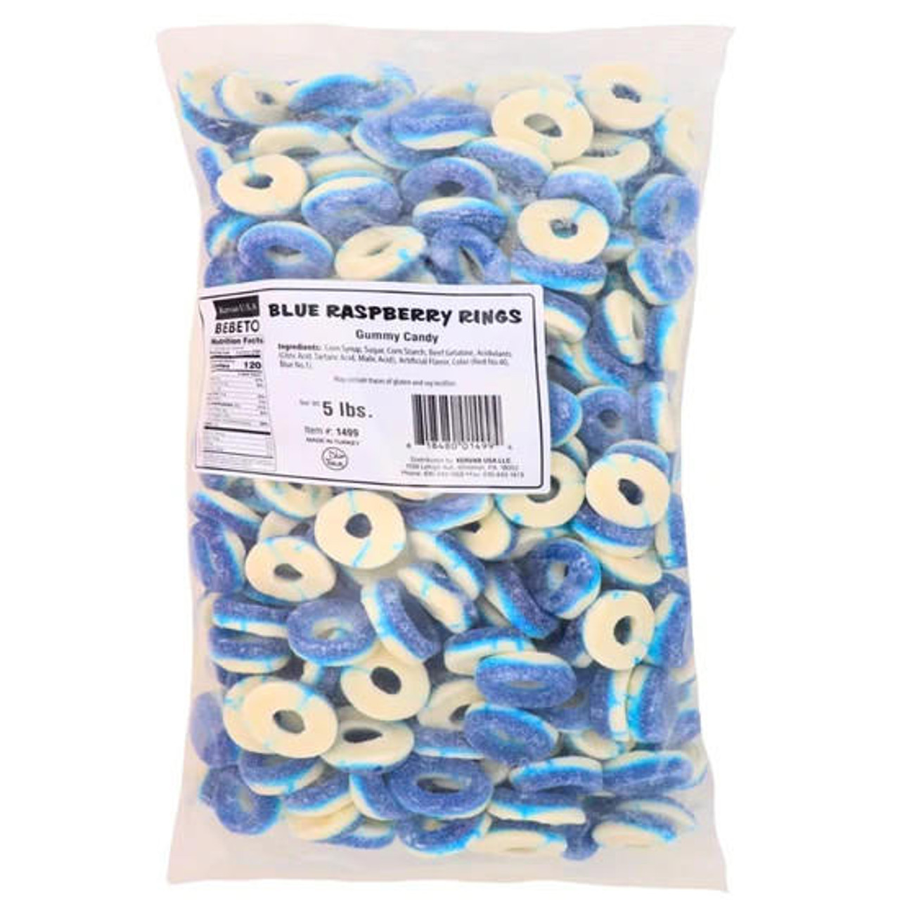  Kervan Gummy Blue Raspberry Rings 5 lb. - 4/Case - Blue Raspberry Flavor 
