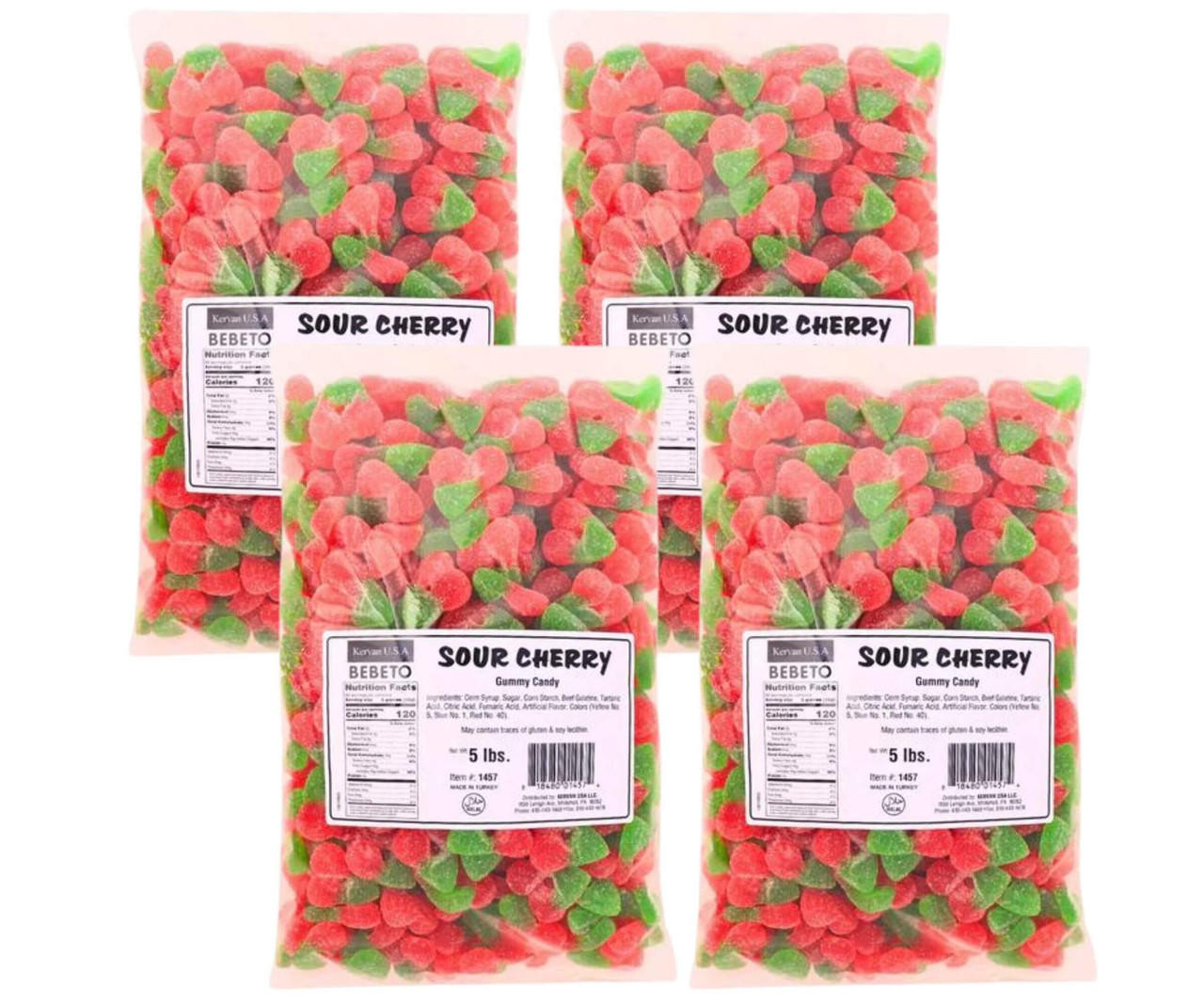  Kervan Sour Gummy Cherries 5 lb. - 4/Case - Zesty Delight in Every Bite 