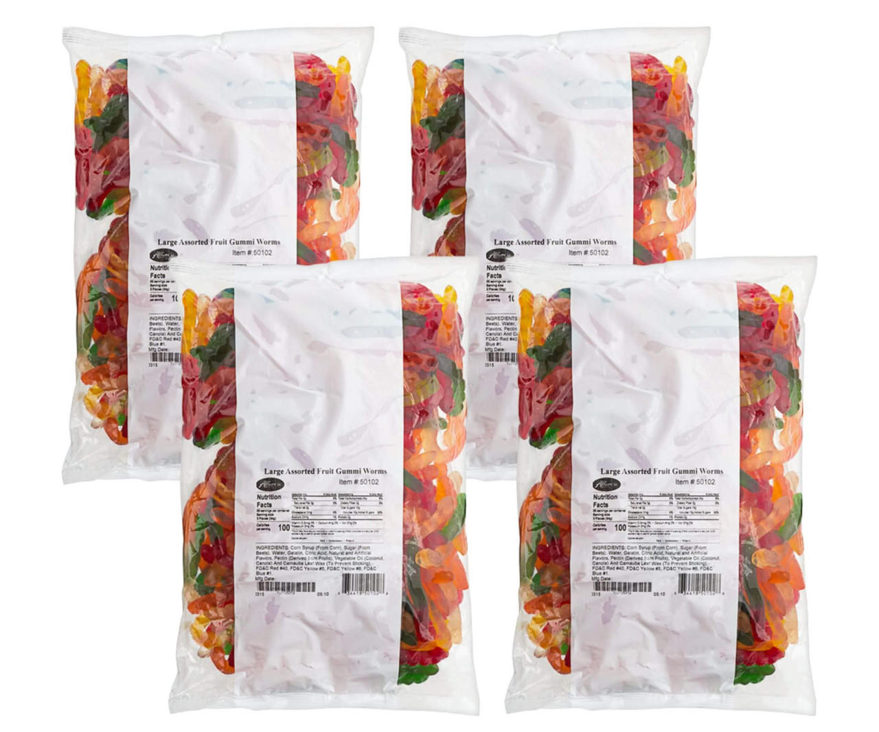  Albanese Large Assorted Fruit Gummi Worms 5 lb. - 4/Case Sweet Giant Gummy Worms 