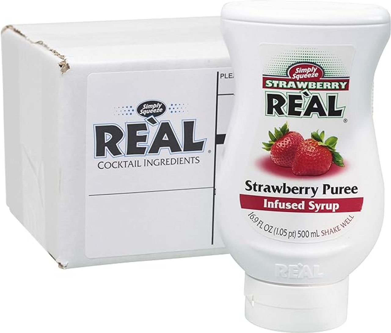 Real 16.9 fl. oz. Strawberry Puree Infused Syrup - Sweet Strawberry Flavor - Chicken Pieces