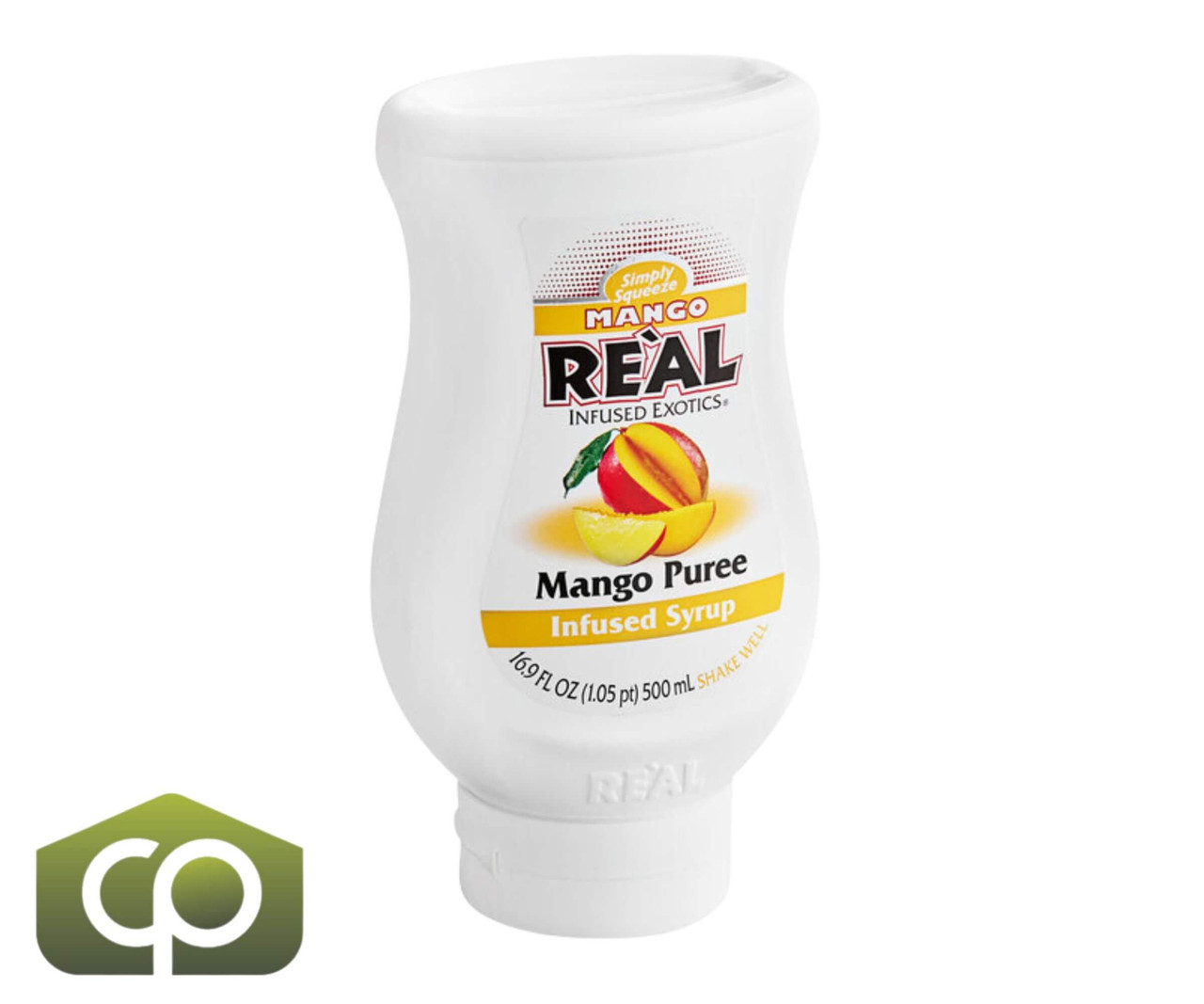 Real 16.9 fl. oz. Mango Puree Infused Syrup - Refreshing Tropical Flavor - Chicken Pieces