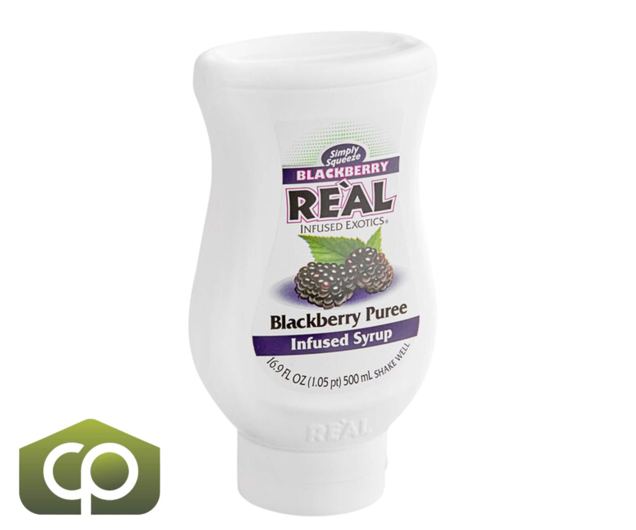 Real 16.9 fl. oz. Blackberry Puree Infused Syrup - Sweet and Tart Flavor - Chicken Pieces