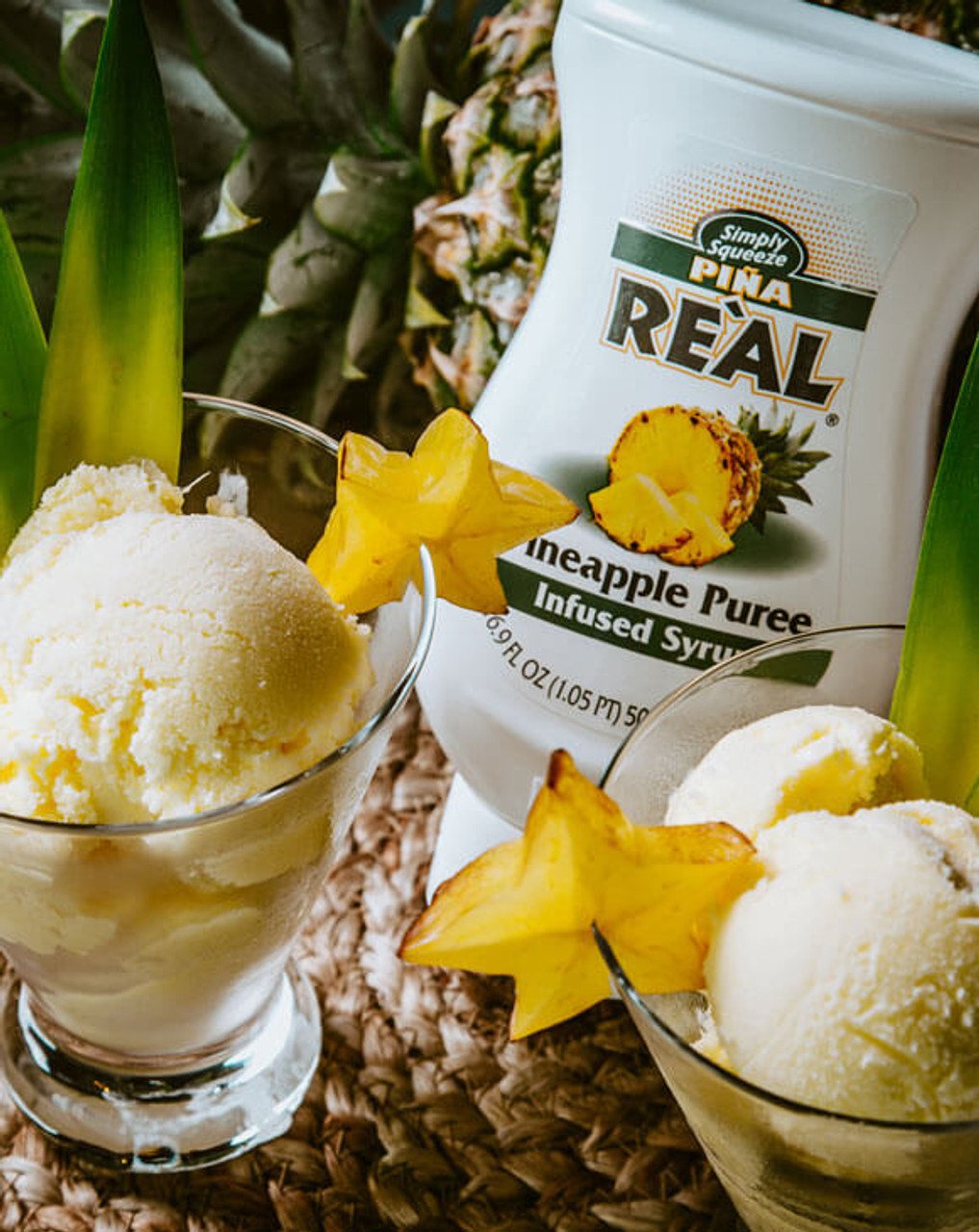 Real 16.9 fl. oz. Pineapple Puree Infused Syrup - Refreshing Tropical Flavor - Chicken Pieces