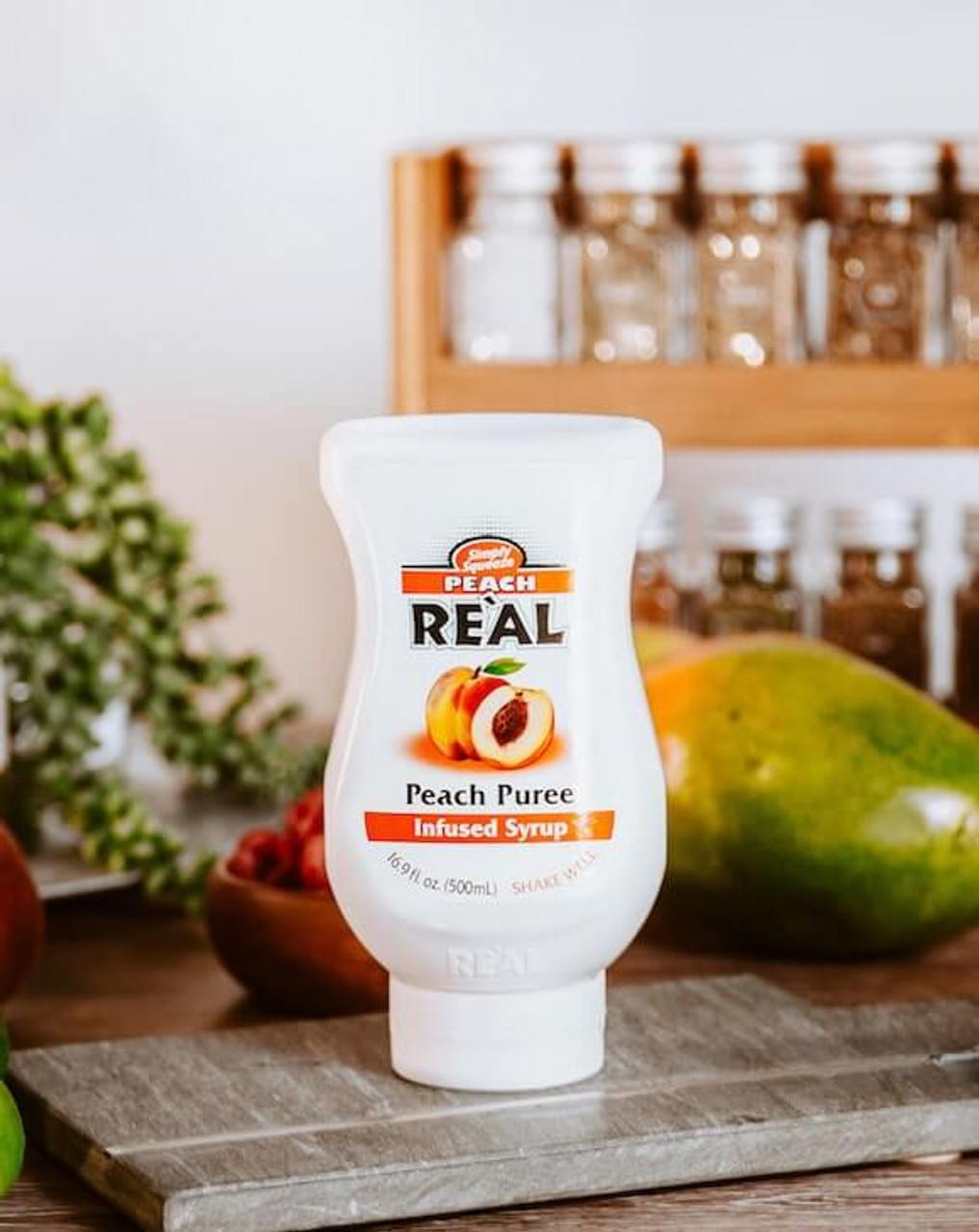 Real 16.9 fl. oz. Peach Puree Infused Syrup - Delicious Ripe Flavor - Chicken Pieces