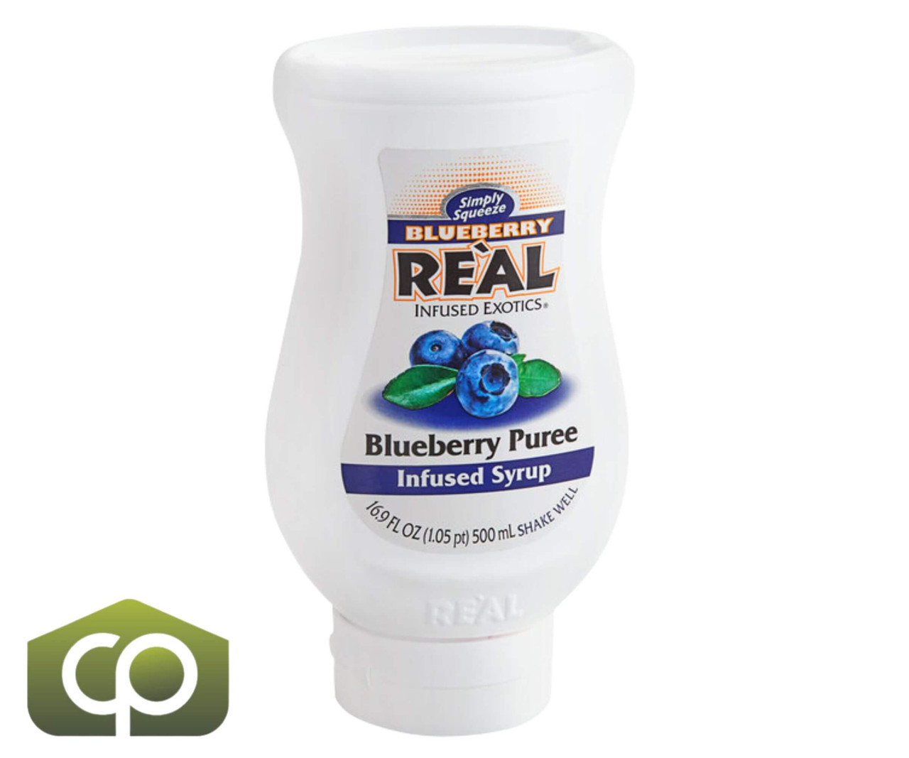 Real 16.9 fl. oz. Blueberry Puree Infused Syrup - Sweet and Tart Flavor - Chicken Pieces