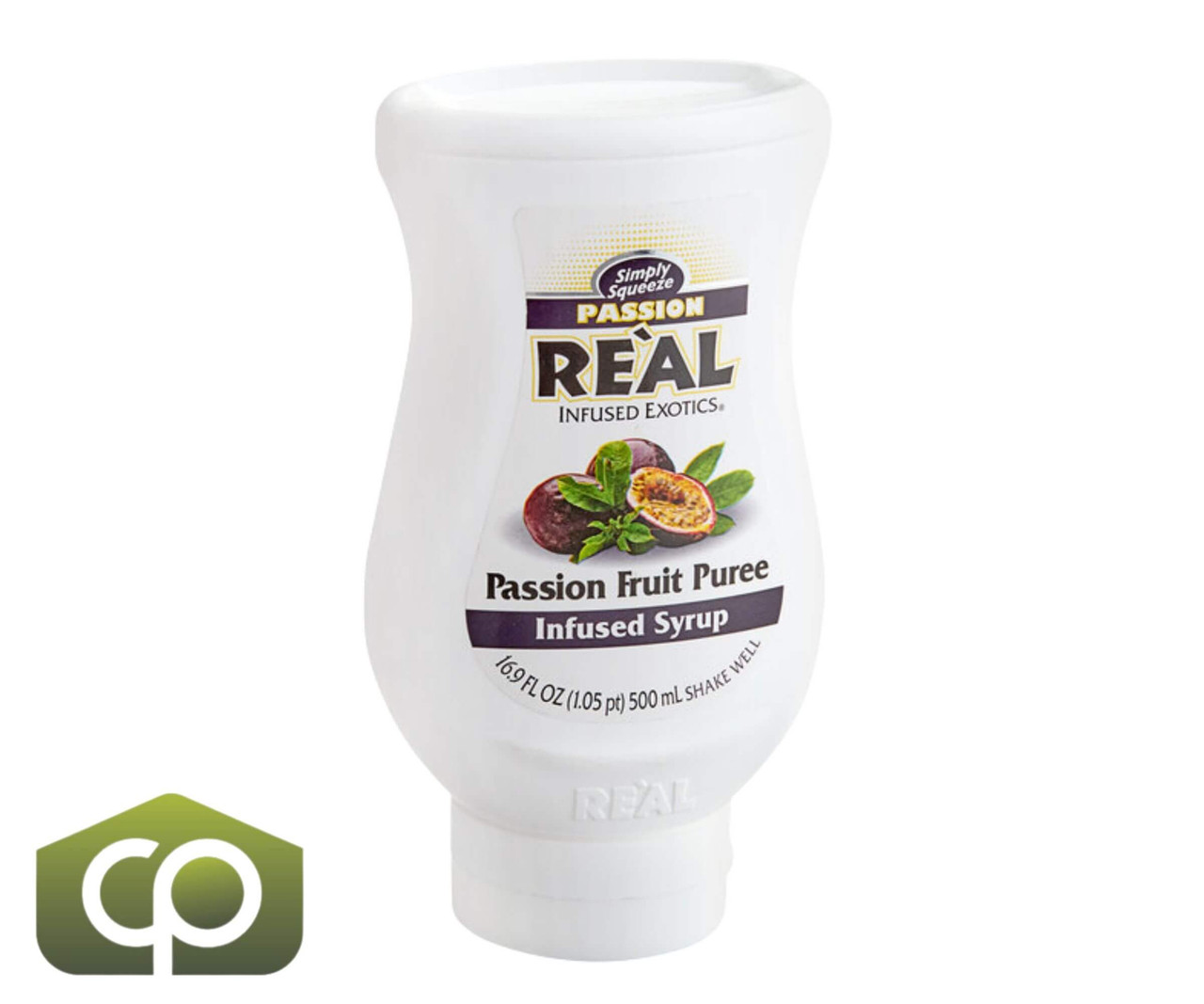 Real 16.9 fl. oz. Passion Fruit Puree Infused Syrup - Sweet Tropical Flavor - Chicken Pieces