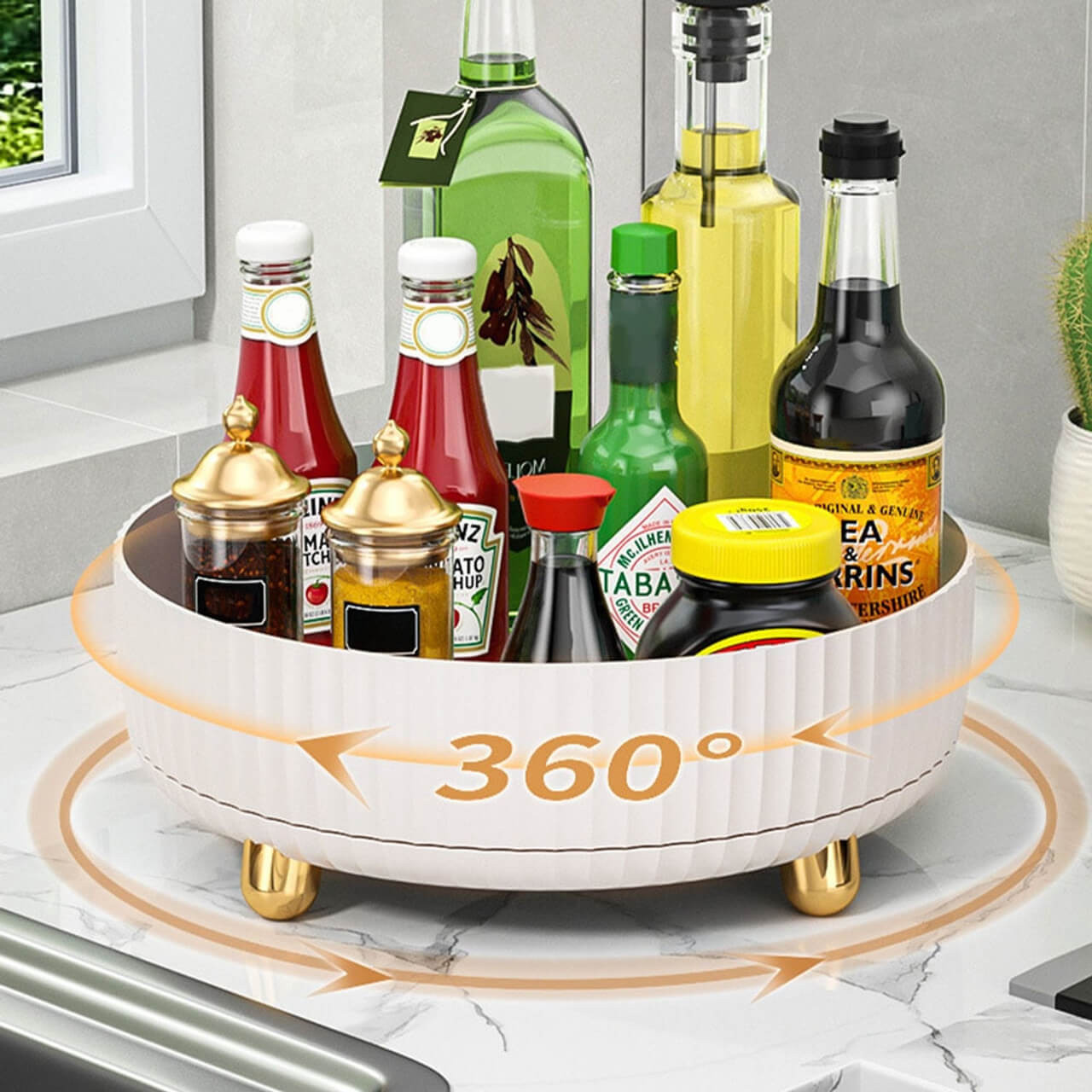 Rotating 360 Tray Kitchen Storage Container - Spice Jar & Snack Food Organizer