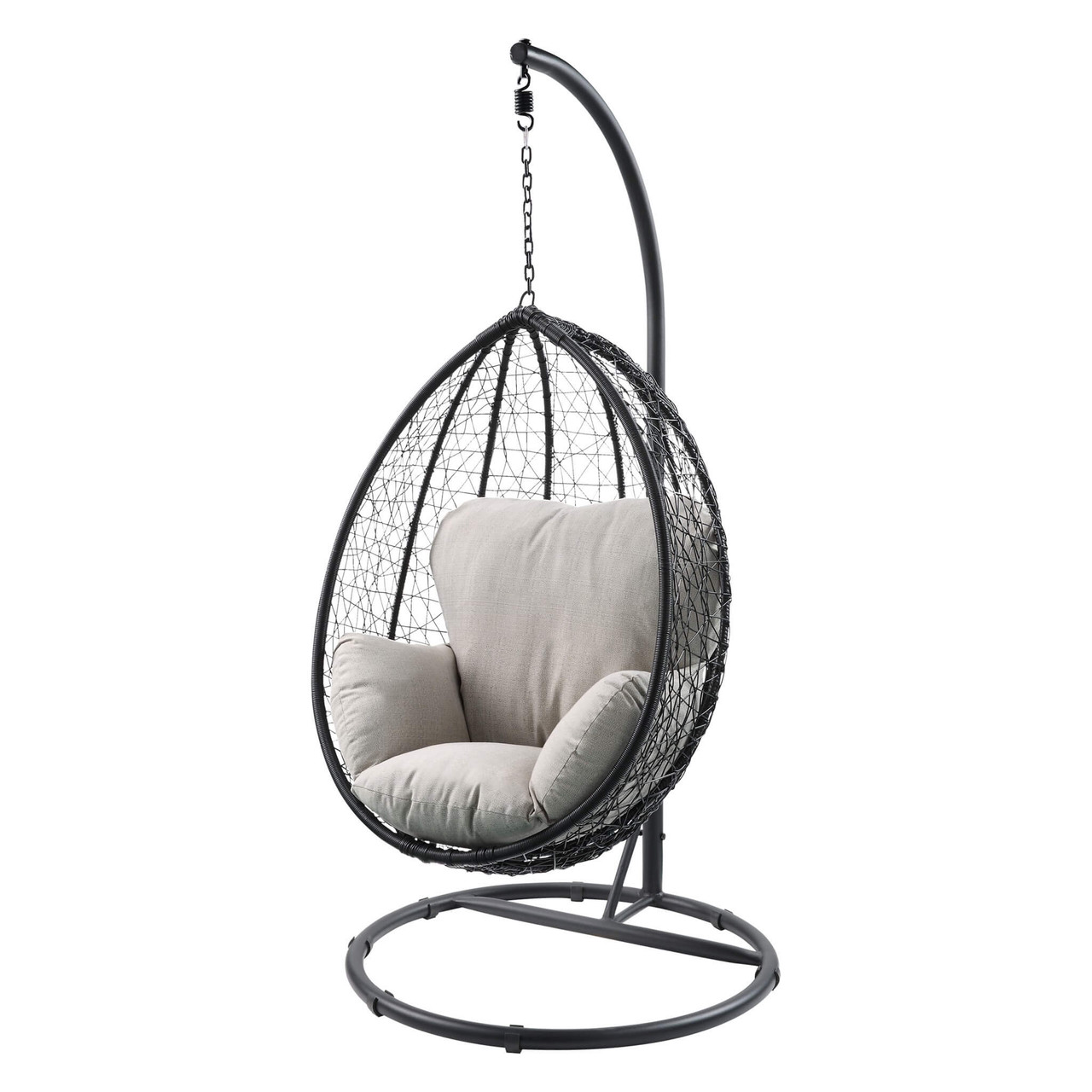 Beige And Black Metal Swing Chair With Cushion