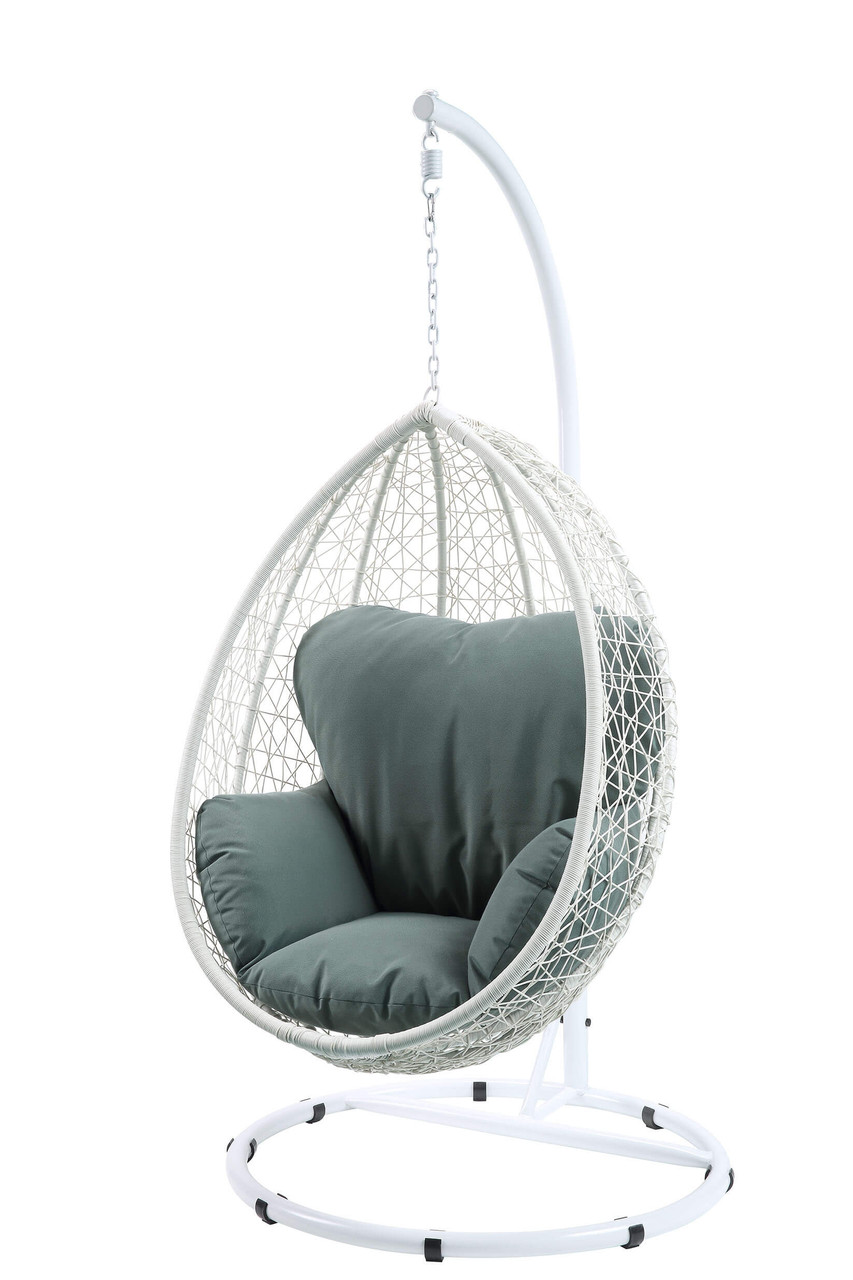 Green And White Metal Swing Chair With Cushion