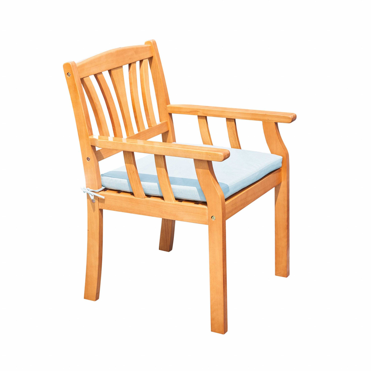 35" Natural Eucalyptus Slat Wood Outdoor Accent Chair with Aqua Cushion