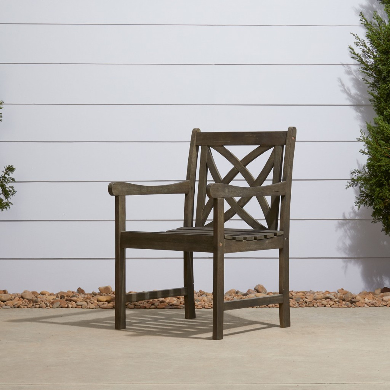 Distressed Patio Armchair With Decorative Back