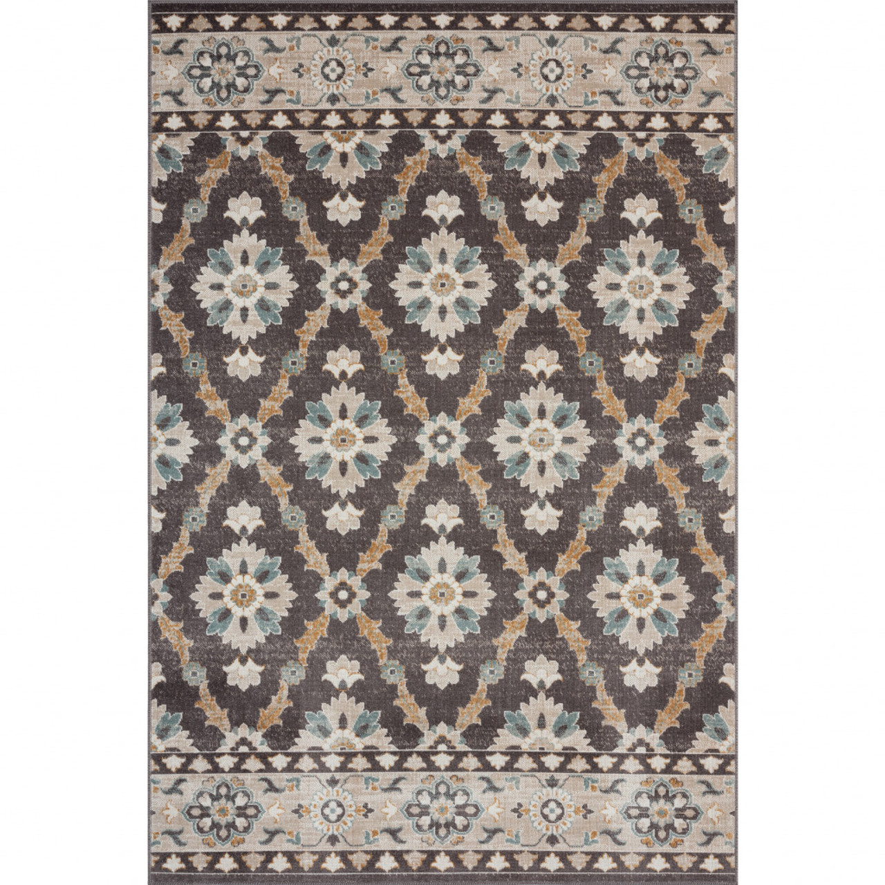 8' X 10' Brown Floral Stain Resistant Indoor Outdoor Area Rug