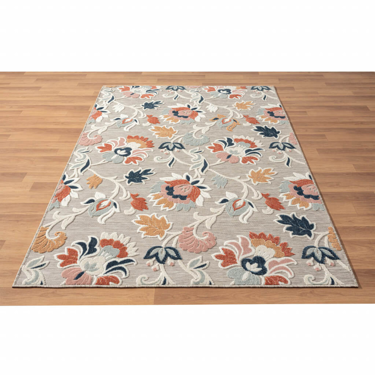 8' X 10' Blue And Gray Floral Stain Resistant Indoor Outdoor Area Rug