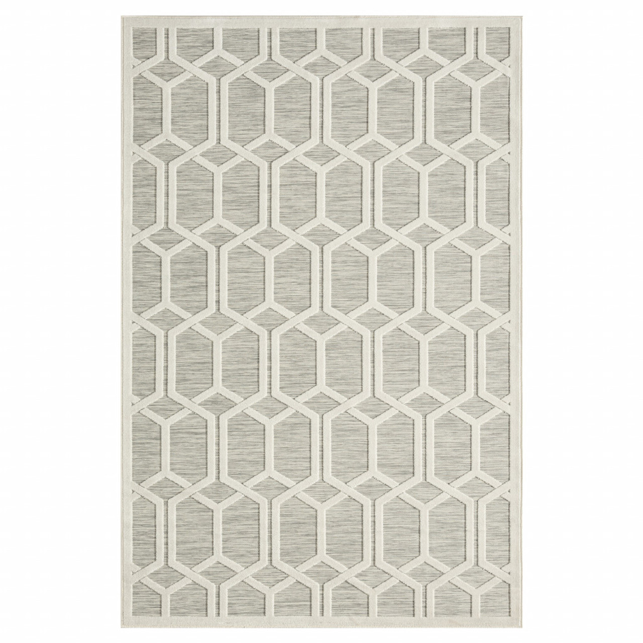 5' X 7' Gray And Ivory Geometric Stain Resistant Indoor Outdoor Area Rug