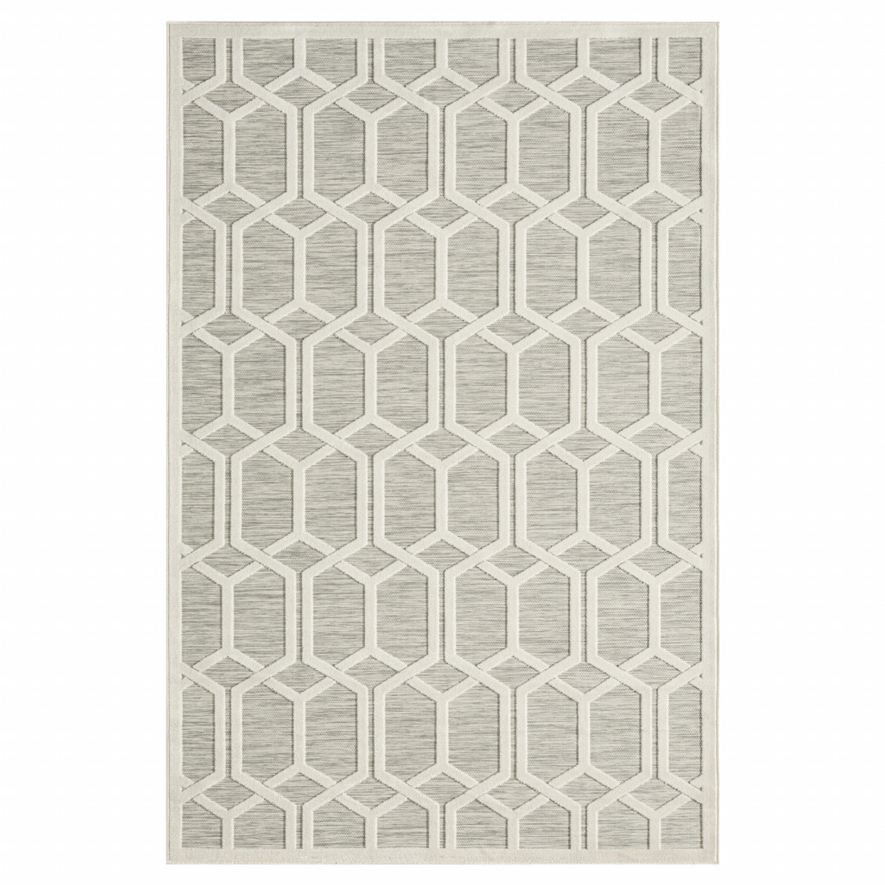 8' X 10' Gray And Ivory Geometric Stain Resistant Indoor Outdoor Area Rug