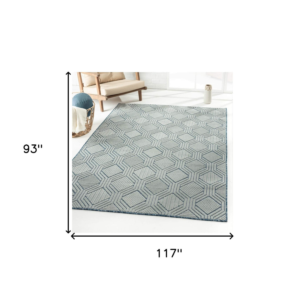 8' X 10' Blue Geometric Stain Resistant Indoor Outdoor Area Rug