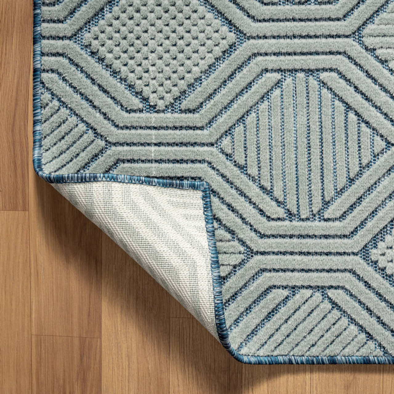 8' X 10' Blue Geometric Stain Resistant Indoor Outdoor Area Rug