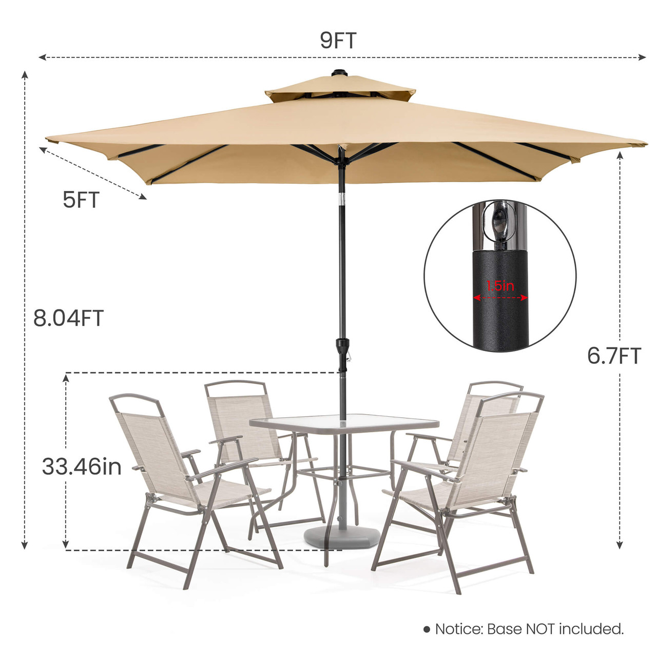 9' Tan Polyester Rectangular Tilt Market Patio Umbrella