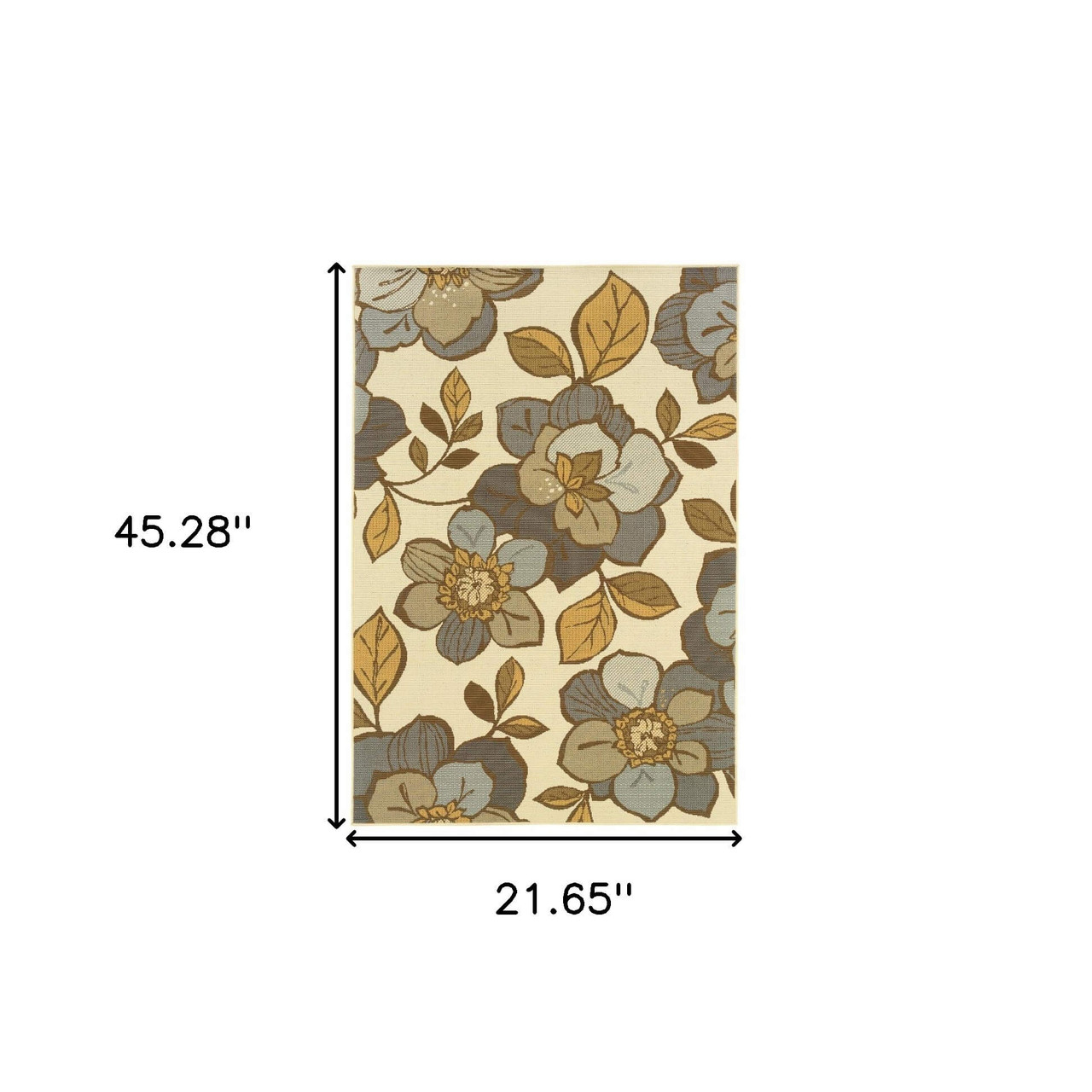 2' X 4' Ivory Floral Stain Resistant Indoor Outdoor Area Rug