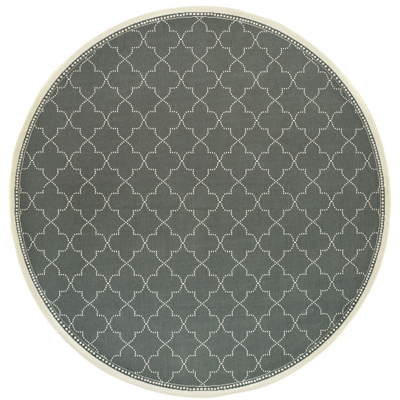 8' Grey Round Geometric Stain Resistant Indoor Outdoor Area Rug - CP-HMEROOTS-507057