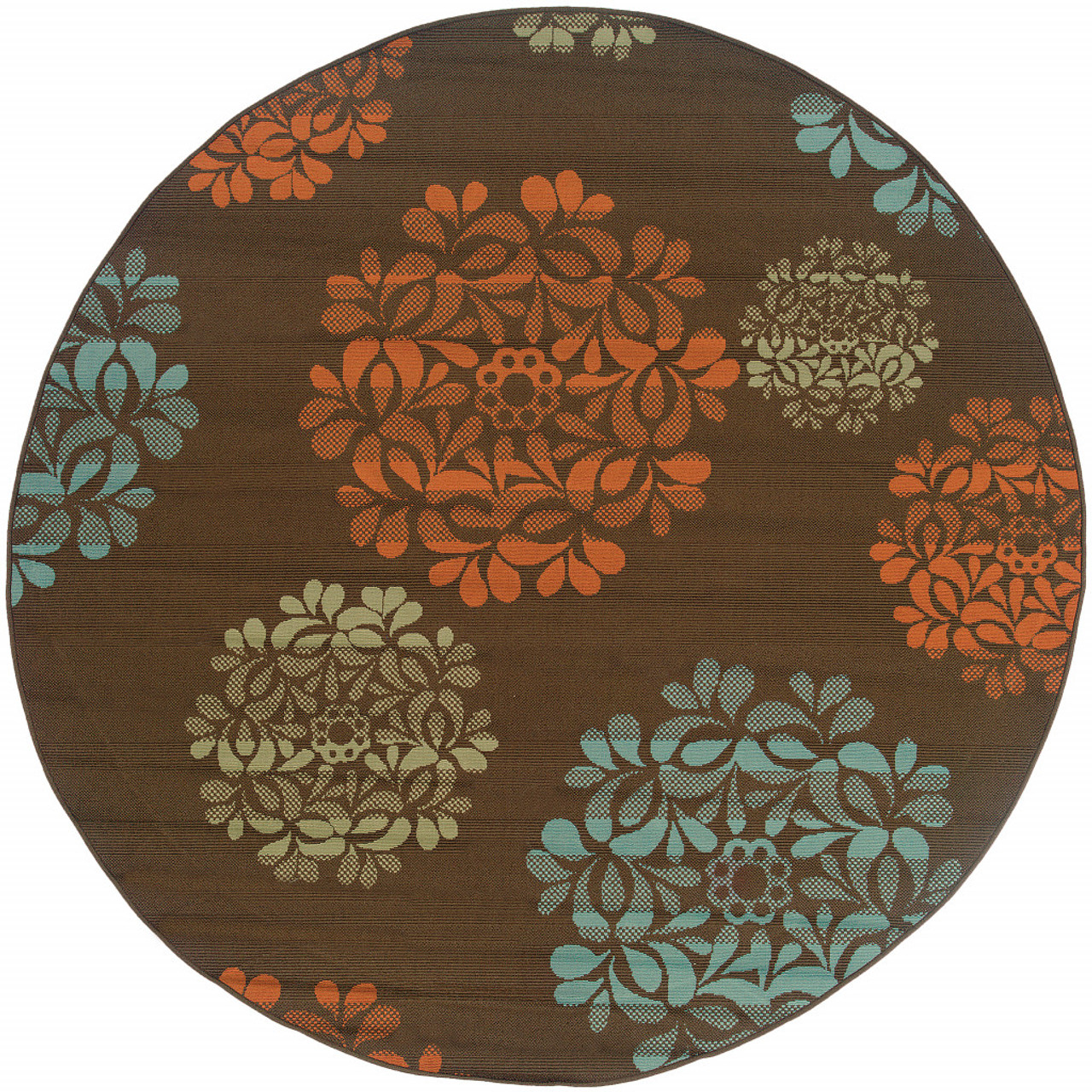 8' Brown Round Floral Stain Resistant Indoor Outdoor Area Rug - CP-HMEROOTS-507241