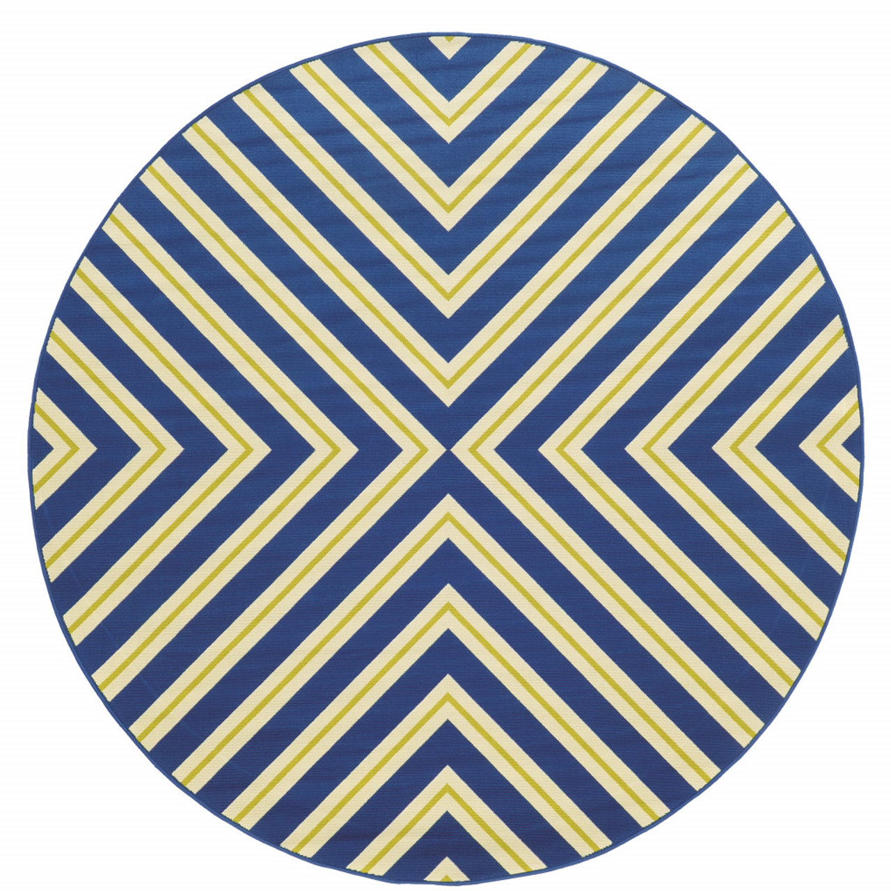 8' Round Navy Round Geometric Stain Resistant Indoor Outdoor Area Rug