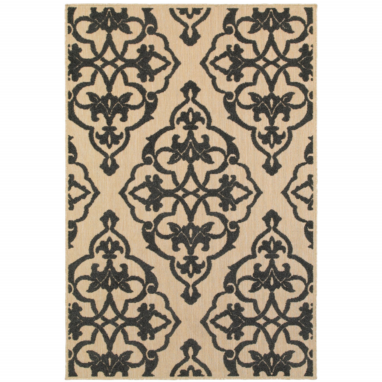 2' X 4' Sand Oriental Stain Resistant Indoor Outdoor Area Rug