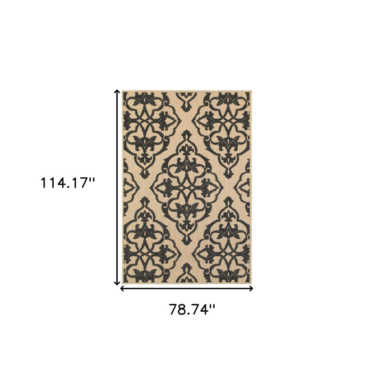 6' X 9' Sand Oriental Stain Resistant Indoor Outdoor Area Rug