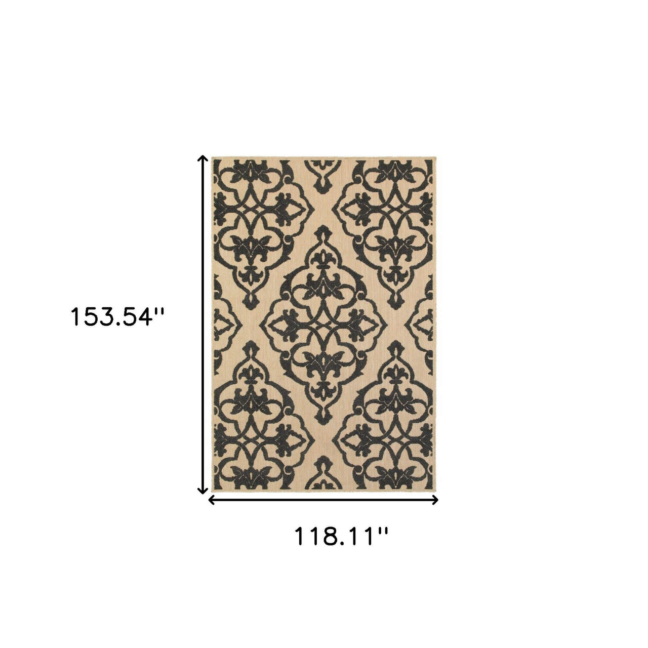 10' X 13' Sand Oriental Stain Resistant Indoor Outdoor Area Rug