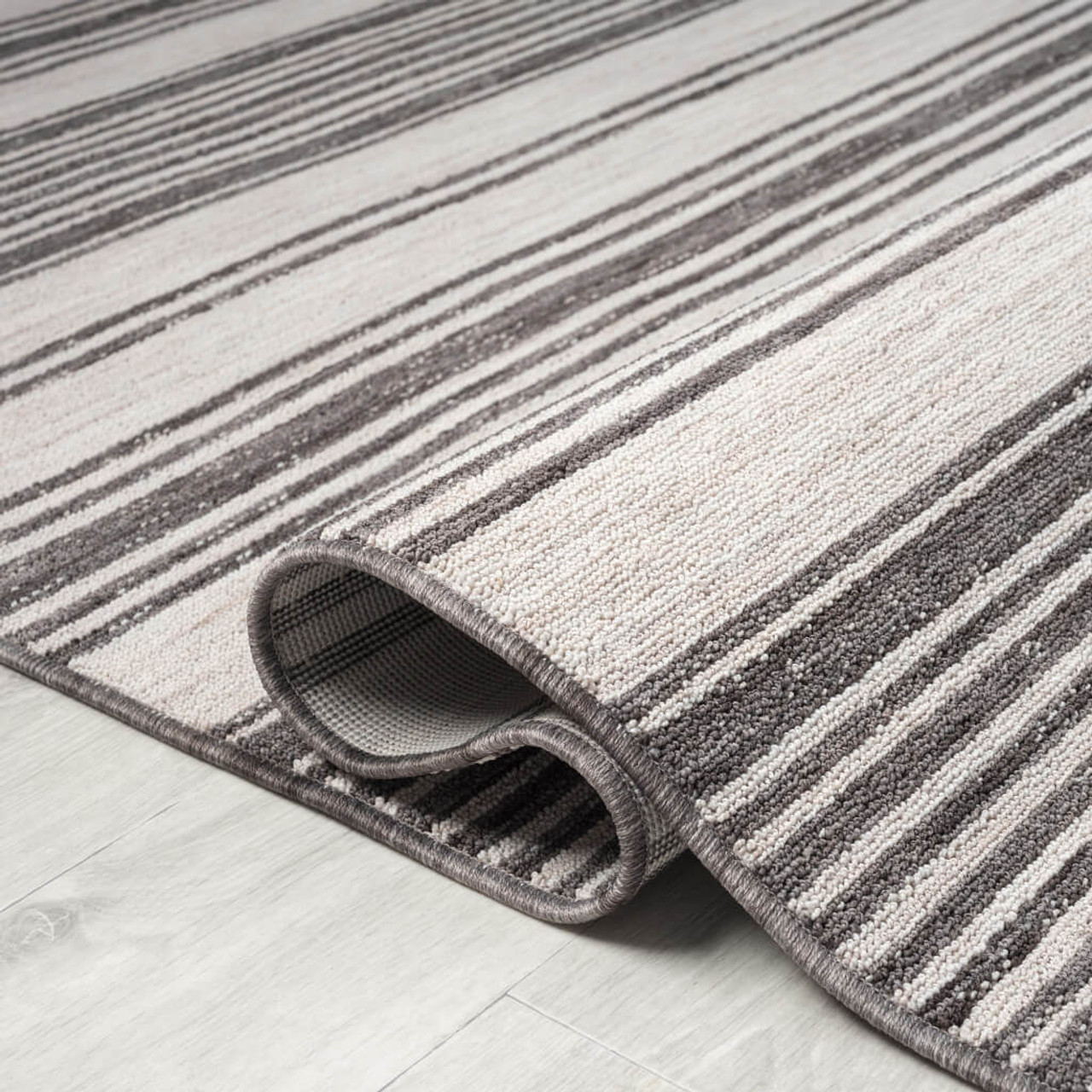 8' X 9' Gray And Ivory Striped Indoor Outdoor Area Rug