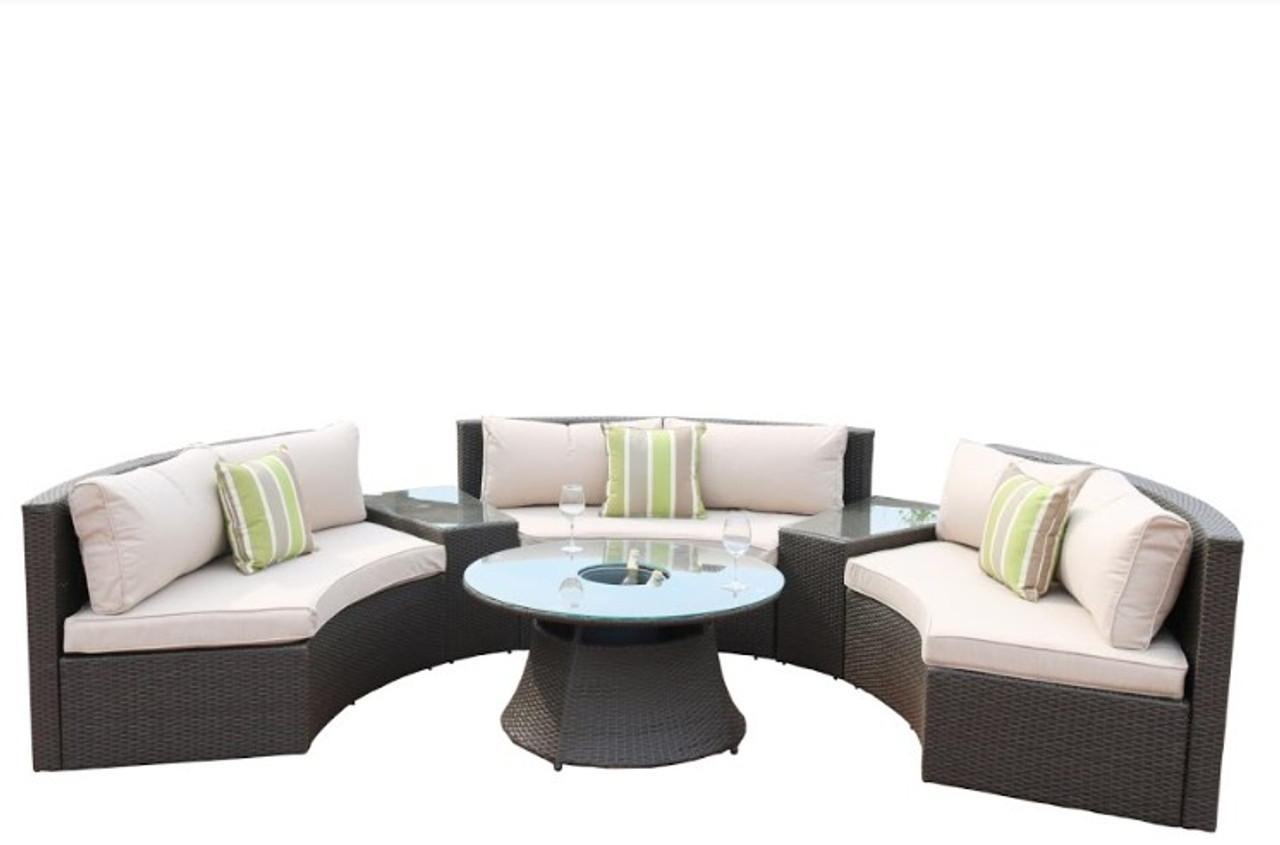 6 Piece Black Half Moon Outdoor Sectional Set With Ice Bucket