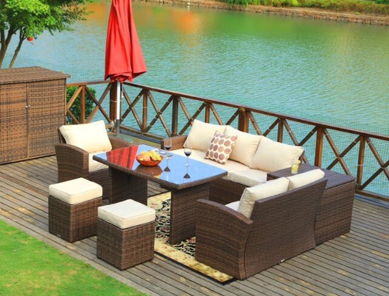 7-Piece Steel Outdoor Sectional Sofa Set with Ottomans and Storage Box