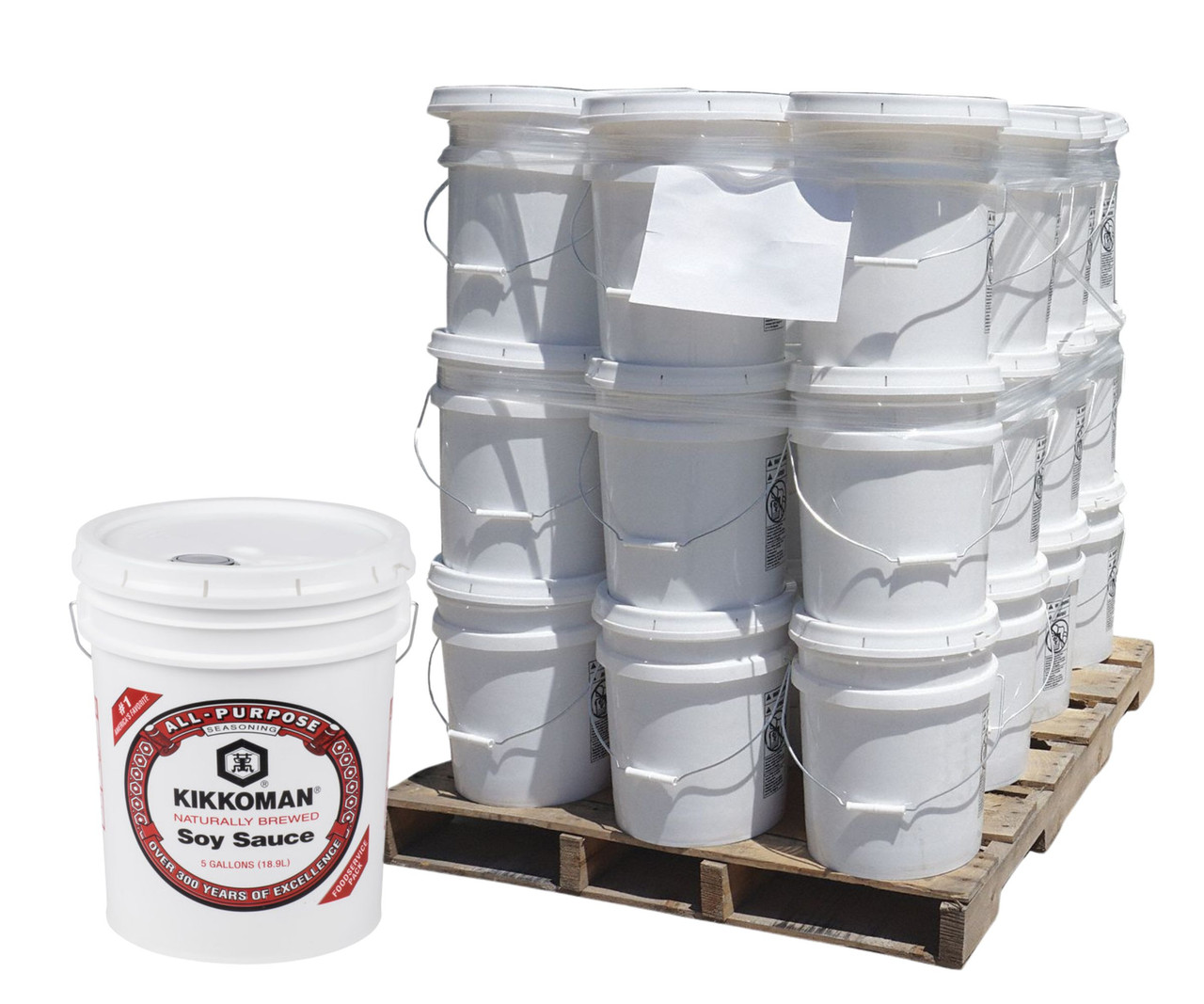 Kikkoman Traditionally Brewed Soy Sauce - 5 Gallon Pail Bulk Food Service I Pallet of 36 I Total 72 Gallons - Chicken Pieces