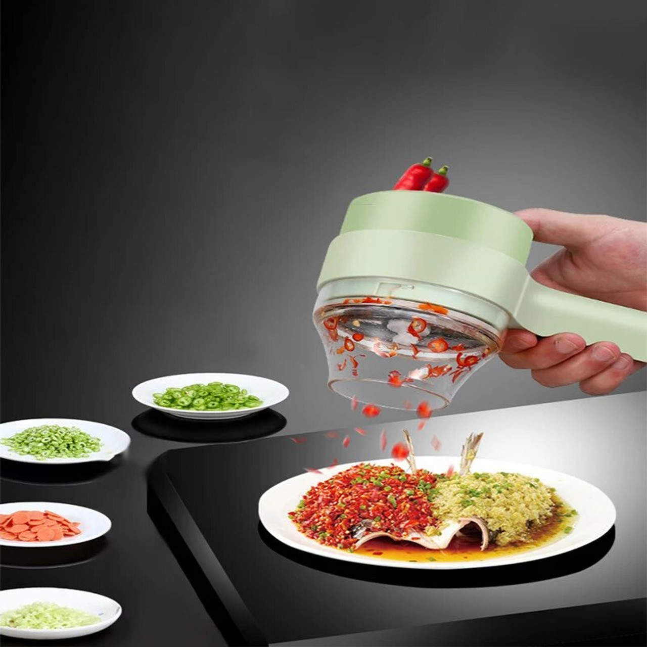 4-in-1 Electric Vegetable Cutter Set - Handheld Wireless Garlic Masher, Food Chopper, Meat Grinder & Peeler
