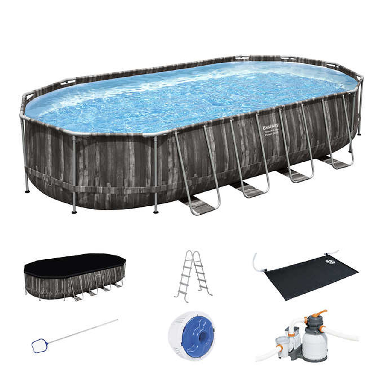 Bestway Power Steel 6.71m (22 ft.) Oval Above-ground Pool with Solar Heater - Chicken Pieces