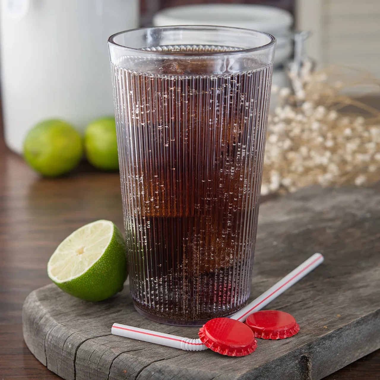 Carlisle 20 oz Clear Ribbed Plastic Tumbler (48/Case) - Durable Drinkware - Chicken Pieces