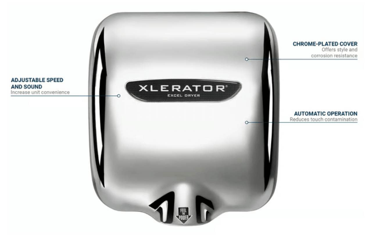 Excel Dryer Automatic Hand Dryer - 8 Second Dry Time, Chrome, 110-120V - Chicken Pieces